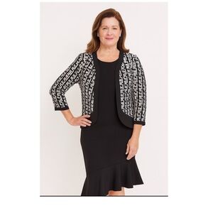 BLACK and White Sequin Beaded Open Front Jacket